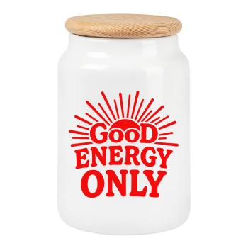 Good Energy Only Positive Vibes Sonnenschein - Keksdose mit Holzdeckel - Weiß - Vorne