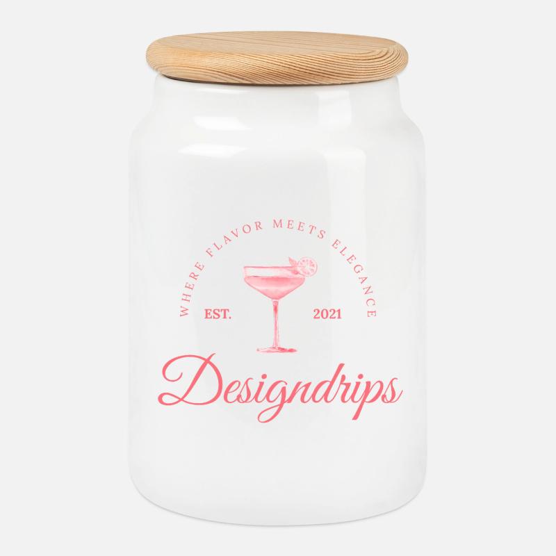 Imprimé rose – Saveur rencontre élégance - Boîte à biscuits avec couvercle en bois - blanc