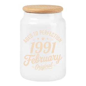Février 1991 - February 1991 - Cookie Jar with Wooden Lid - white - Front