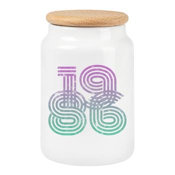 1986 vintage - Cookie Jar with Wooden Lid - white - Front