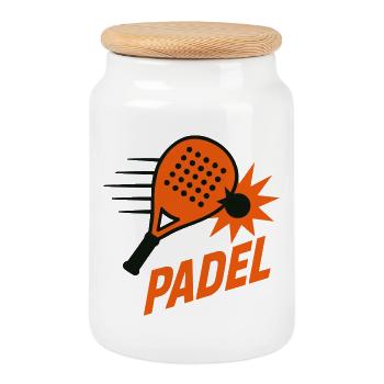 Padel – Schlägersport - Keksdose mit Holzdeckel - Weiß - Vorne