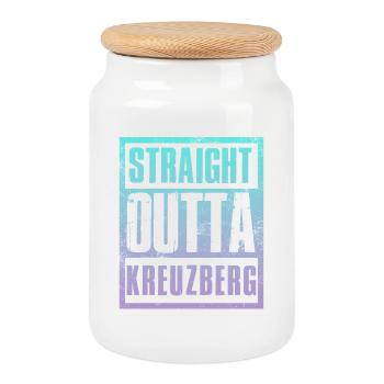 Straight outta Kreuzberg - Cookie Jar with Wooden Lid - white - Front