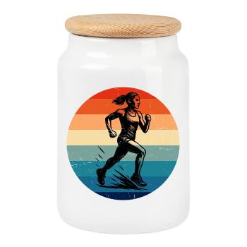 Klassisches Running Motiv - Keksdose mit Holzdeckel - Weiß - Vorne