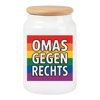 Grannies against the Right - Antifa Rainbow Tea - Cookie Jar with Wooden Lid - white - Front