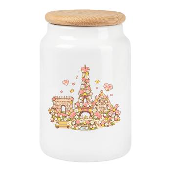 Floral Parisland Landmarks - Cookie Jar with Wooden Lid - white - Front