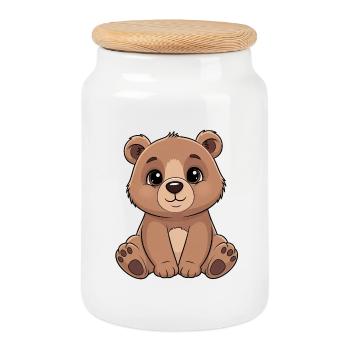 Kuschelbär Cartoon - Niedlich Braun - Keksdose mit Holzdeckel - Weiß - Vorne
