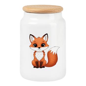 Cute fox in cartoon style - Cookie Jar with Wooden Lid - white - Front