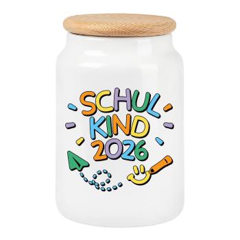 School Child 2026 School Enrollment Back to School - Cookie Jar with Wooden Lid - white - Front