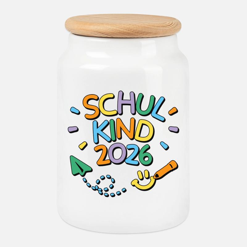 Schulkind 2026 Einschulung Schulanfang - Keksdose mit Holzdeckel - Weiß