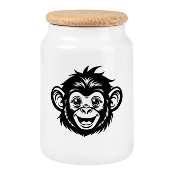 Monkey face - Cookie Jar with Wooden Lid - white - Front
