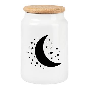 Mond und Sterne - Keksdose mit Holzdeckel - Weiß - Vorne
