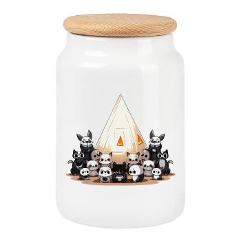 Parade de la pyramide des pandas - Boîte à biscuits avec couvercle en bois - blanc - Devant