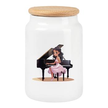 Piano Diva im Pinken Kleid - Keksdose mit Holzdeckel - Weiß - Vorne
