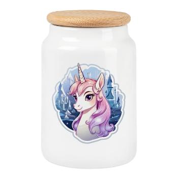 Einhorn im Eisreich - Cookie Jar with Wooden Lid - white - Front