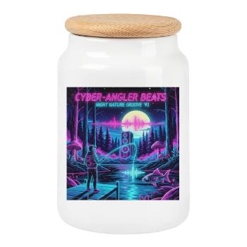 Retro Cyber Angler - Boîte à biscuits avec couvercle en bois - blanc - Devant