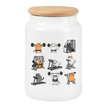 Journée des jambes avec Chat Chat - Boîte à biscuits avec couvercle en bois - blanc - Devant