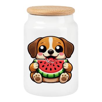 Süßer Beagle Hund Cartoon Chibi Kawaii Melone - Keksdose mit Holzdeckel - Weiß - Vorne
