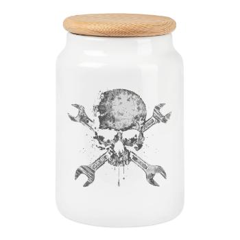 Crâne grunge avec des outils - Boîte à biscuits avec couvercle en bois - blanc - Devant
