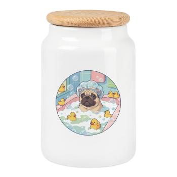 Pug Bathing Day - Cookie Jar with Wooden Lid - white - Front