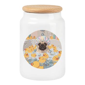 Mops in the bubble bath - Cookie Jar with Wooden Lid - white - Front