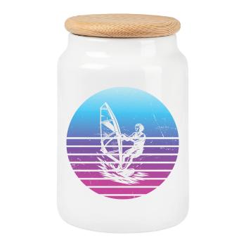 Classic Windsurfing Motif - Cookie Jar with Wooden Lid - white - Front