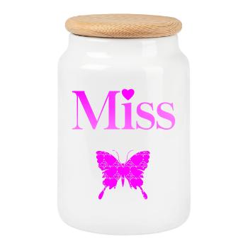 Fräulein Papillon Fushia - Keksdose mit Holzdeckel - Weiß - Vorne