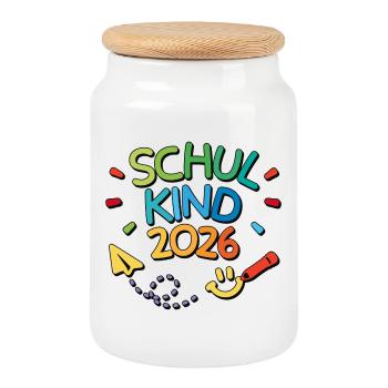 School Child 2026 School Enrollment Back to School First Class - Cookie Jar with Wooden Lid - white - Front