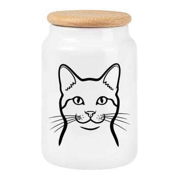 Gribouillis de Chat Minimum Animaux - Boîte à biscuits avec couvercle en bois - blanc - Devant