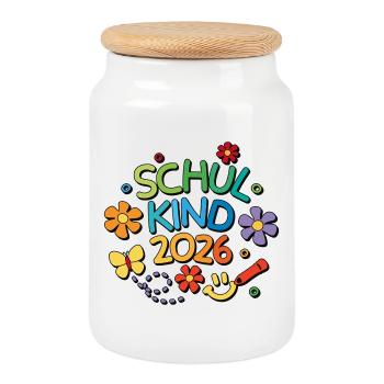 School Child 2026 School Enrollment Back to School - Cookie Jar with Wooden Lid - white - Front