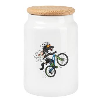 Menorca Crazy Bike T-Shirt - Keksdose mit Holzdeckel - Weiß - Vorne