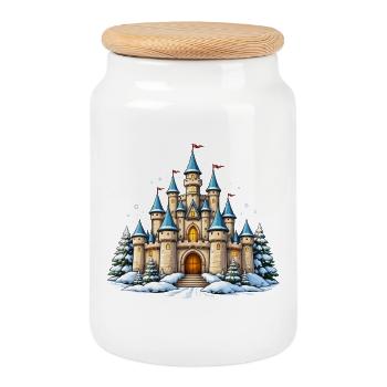 Winter Schloss Fantasie - Keksdose mit Holzdeckel - Weiß - Vorne