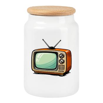 Dessin animé télévisé rétro TV - Boîte à biscuits avec couvercle en bois - blanc - Devant