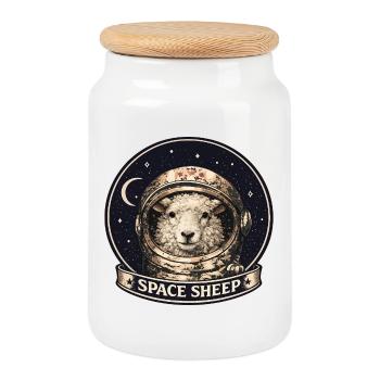 Space Sheep Astronaut - Cookie Jar with Wooden Lid - white - Front