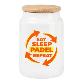 Déclaration d’athlète récurrent Eat Sleep Padel - Boîte à biscuits avec couvercle en bois - blanc - Devant