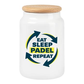 Déclaration d’athlète récurrent Eat Sleep Padel - Boîte à biscuits avec couvercle en bois - blanc - Devant