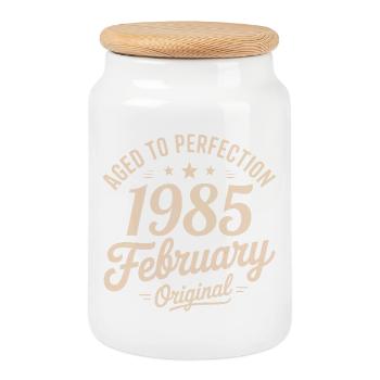 Février 1985 - February 1985 - Boîte à biscuits avec couvercle en bois - blanc - Devant