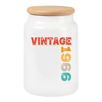 1966 vintage - Cookie Jar with Wooden Lid - white - Front