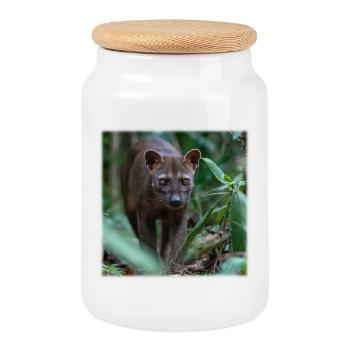 Fossa – Chasse silencieuse dans la forêt tropicale - Boîte à biscuits avec couvercle en bois - blanc - Devant