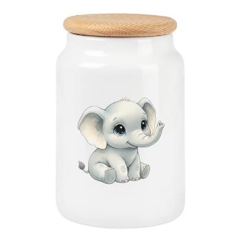 Petit éléphant dans le style aquarelle - Boîte à biscuits avec couvercle en bois - blanc - Devant