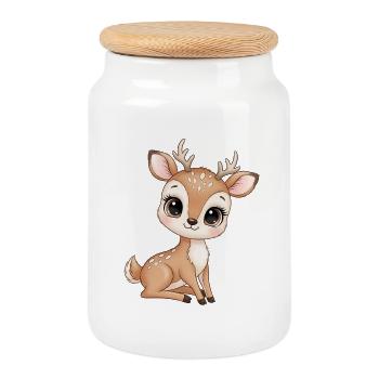 Cuddly Deer Illustration - Cookie Jar with Wooden Lid - white - Front