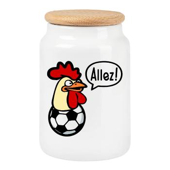 Hens Chickens Football - Cookie Jar with Wooden Lid - white - Front