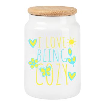 I Love Being Cozy Gemütlichkeit Zuhause Entspannt - Cookie Jar with Wooden Lid - white - Front