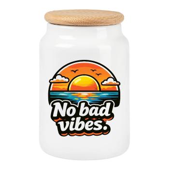 No Bad Vibes Sunset by the Sea - Cookie Jar with Wooden Lid - white - Front