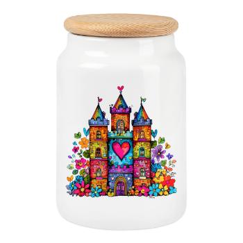 Rainbow Heart Castle - Cookie Jar with Wooden Lid - white - Front
