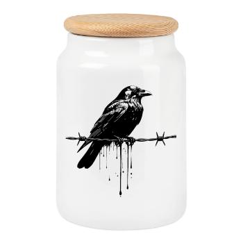 Raven sur l’encre de fil barbelé - Boîte à biscuits avec couvercle en bois - blanc - Devant