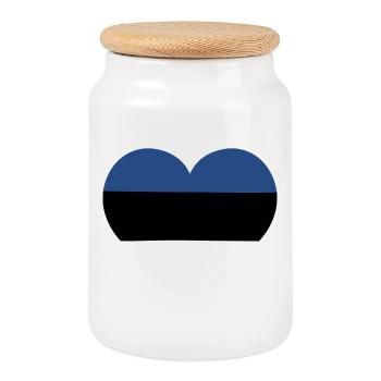 Estonian Heart Flag - Cookie Jar with Wooden Lid - white - Front