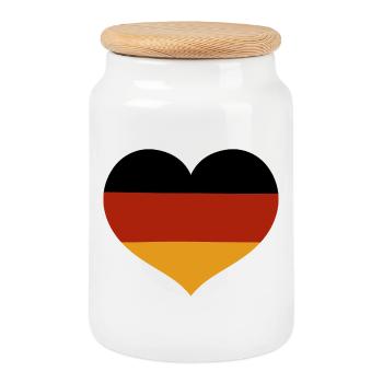 Deutsche herzförmige Flagge - Keksdose mit Holzdeckel - Weiß - Vorne