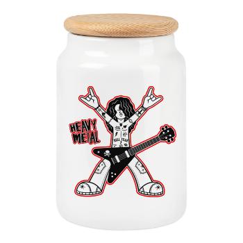 Heavy Metal Cartoon Guitarist - Cookie Jar with Wooden Lid - white - Front