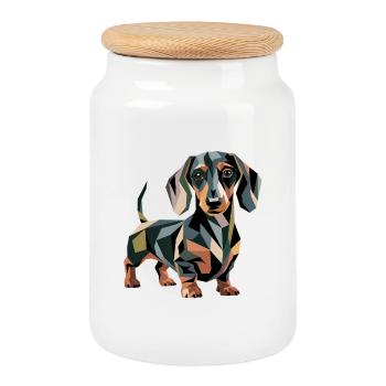 Chien teckel géométrique - Boîte à biscuits avec couvercle en bois - blanc - Devant