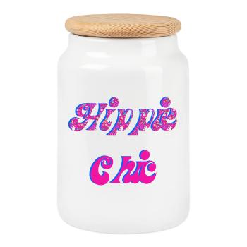 Hippie Chic | Groovy 70s Peace & Flowers T-Shirt - Cookie Jar with Wooden Lid - white - Front